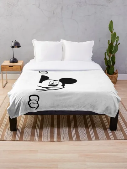 Discover Disney Mickey Mouse Peekaboo Black And White Graphic Cozy Fleece Blanket