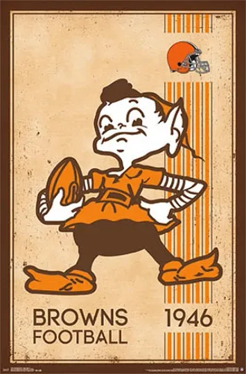 Cleveland Browns Retro 1940s-Style Brownie the Elf Poster