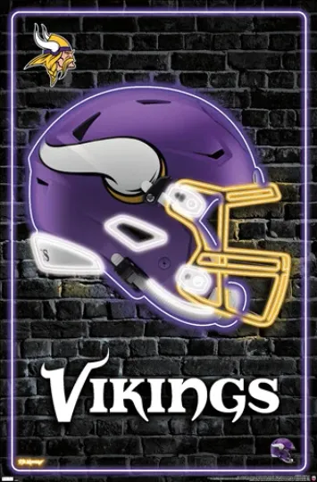 Minnesota Vikings Official Team Logo Helmet Wordmark Poster Vertical Wall Art