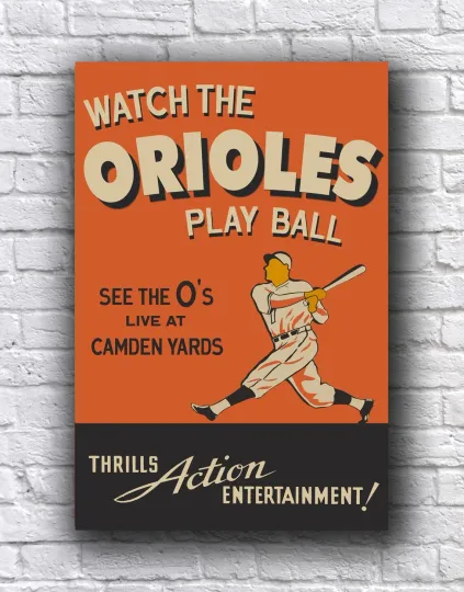 Baltimore Orioles Vintage Style Play Ball Poster Camden Yards Cardstock Vertical Poster