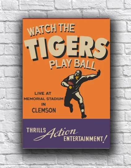 Discover Clemson Tigers Football Vintage Style Live at Memorial Stadium Cardstock Poster