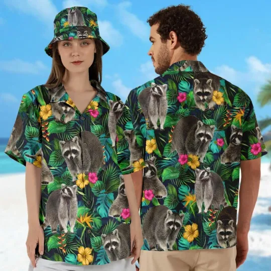 Discover Tropical Racoon Summer Hawaiian Shirt, Gift for Men and Women