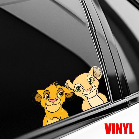 Discover Lion King Peeker Sticker, Simba and Nala Peeking Vinyl Decal, Waterproof Car & Laptop Sticker, Disney Animal Gift NGUC04