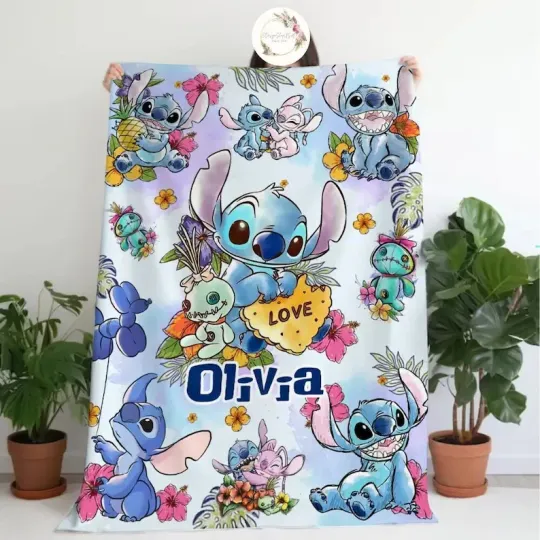 Discover Personalized Disneyland Lilo & Stitch Angel Blanket Gift For Friends, Kids V3