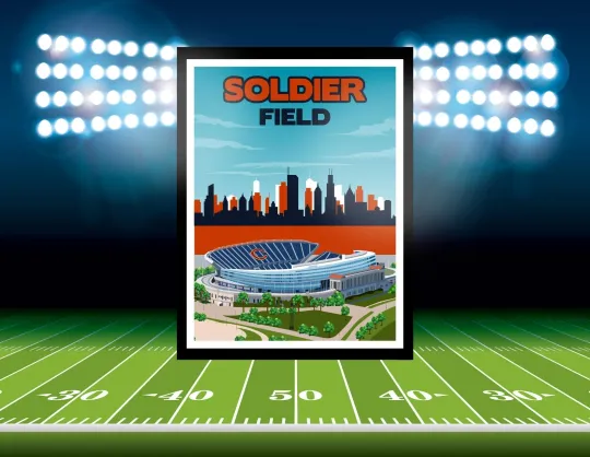 Soldier Field Stadium Chicago Bears Travel Poster Vertical Print for Man Cave