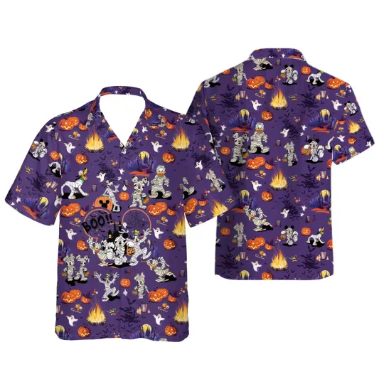Discover Mickey And Friends Happy Halloween Spooky Pumpkin Summer Hawaiian Shirt, Gift for Men and Women