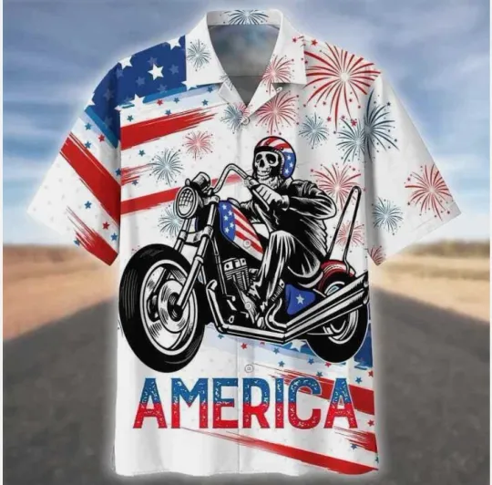 Happy Independence Day Ghost Rider Summer Hawaiian Shirt, Gift for Men and Women