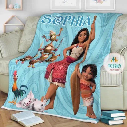 Discover Personalized Moana  Princess Fleece Bed Blanket Gift For Friends