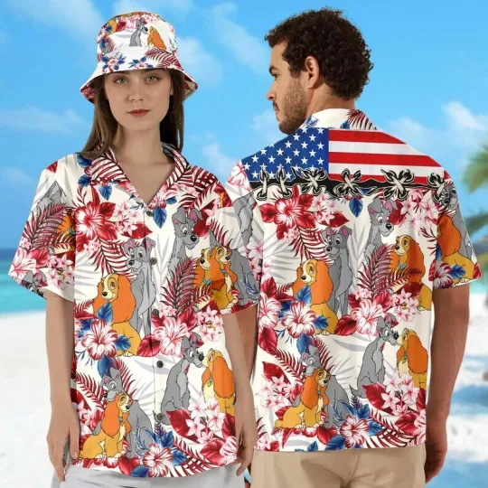 Lady & The Tramp Dogs 4th July Independence Day Summer Hawaiian Shirt, Gift for Men and Women