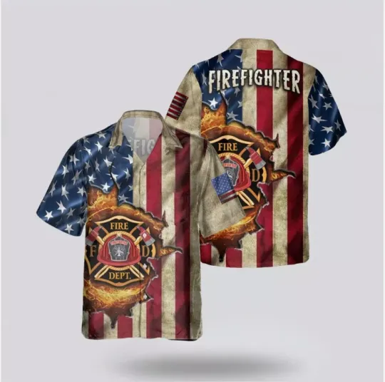 Discover Awesome Firefighter Summer Hawaiian Shirt, Gift for Men and Women