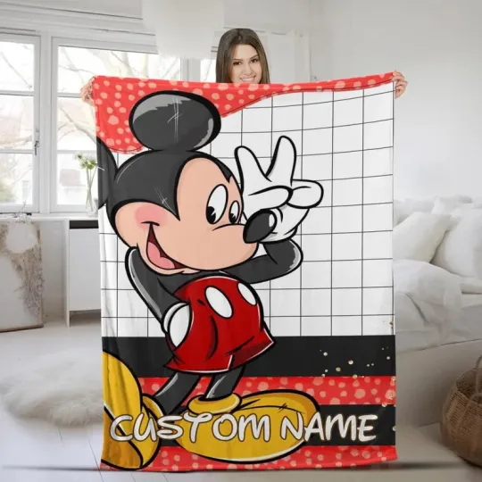 Discover Disney Mickey Mouse Big Graphic Caro Pattern Customize Fleece Blanket