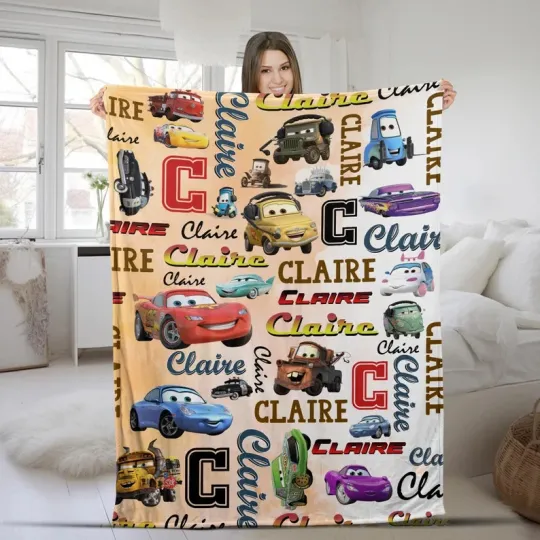 Discover Personalized Disney Cars Lightning Mcqueen And Friends Beige Cozy Fleece Blanket
