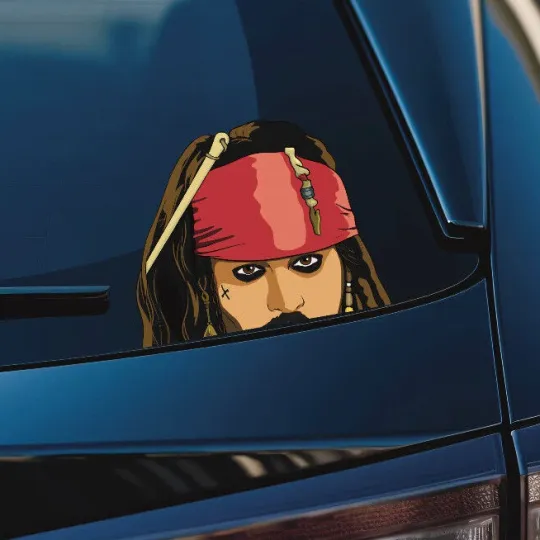 Discover Jack Sparrow Peeker Vinyl Car Window Decal Disney Pirates Sticker