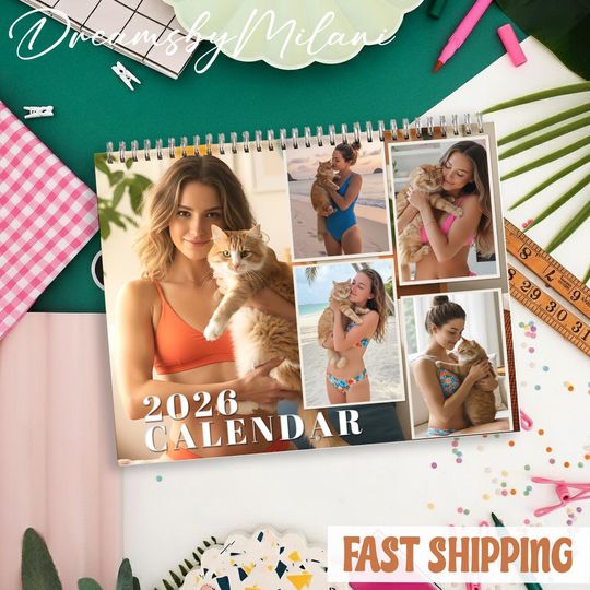 Discover Woman and Cat Monthly Calendar 2026