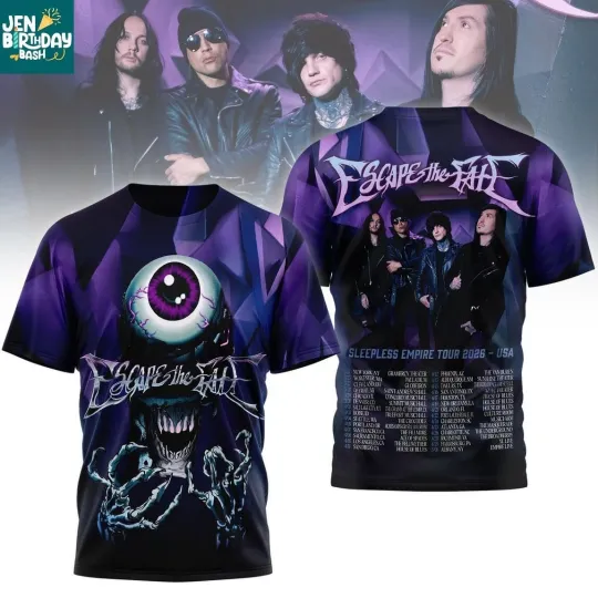 Discover Escape The Fate Band Sleepless Empire 2026 Tour 3D T-Shirt Gift For Men Women