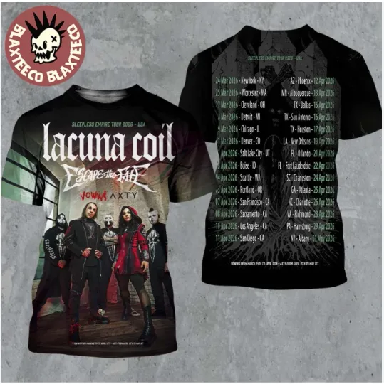 Discover Lacuna Coil Sleepless Empire Tour 2026 North America 3d Tshirt