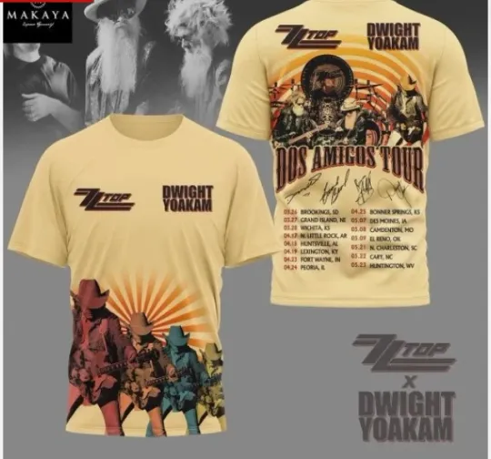 Dos Amigos Tour 2026 Schedule 3D T-Shirt ZZ Top and Dwight Yoakam
