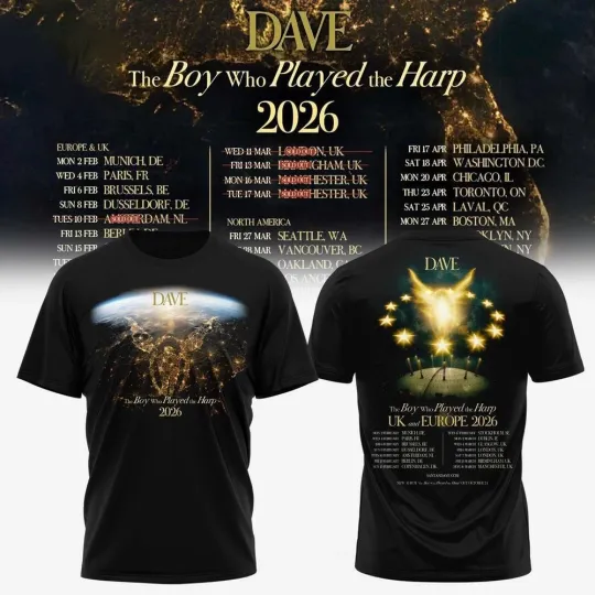 Discover Dave The Boy Who Played the Harp UK And Europe Tour 2026 3D T- Shirt