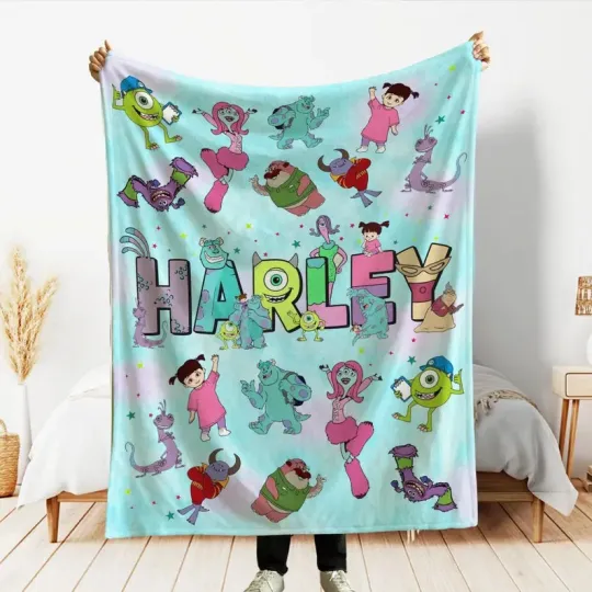Personalized Monsters Inc Characters Mike Sulley Boo Fleece Blanket