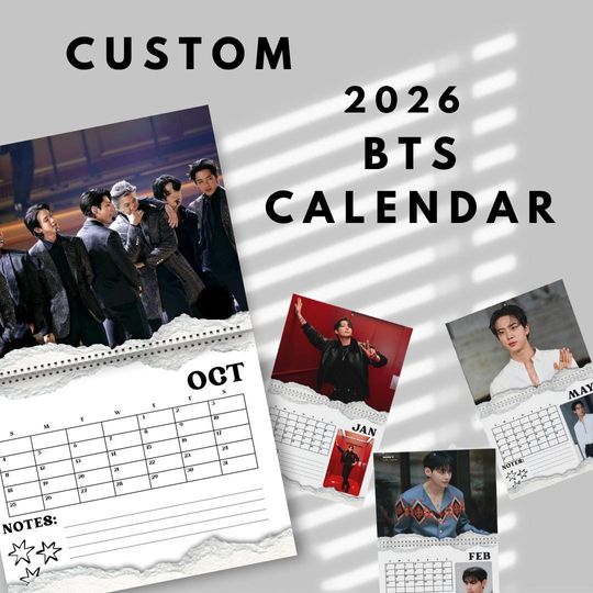 Custom Bts wall calendar , jimin namjoon v taehyung jungkook jin suga , kpop bias