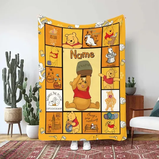 Discover Personalized Disney Winnie The Pooh Happy Fleece Blanket