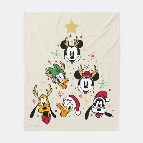 Discover Disney Mickey & Friends Character Christmas Tree Fleece Blanket