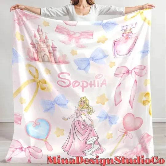 Discover Disney Princess Aurora Coquette Bows Sleeping Beauty Customize Fleece Blanket