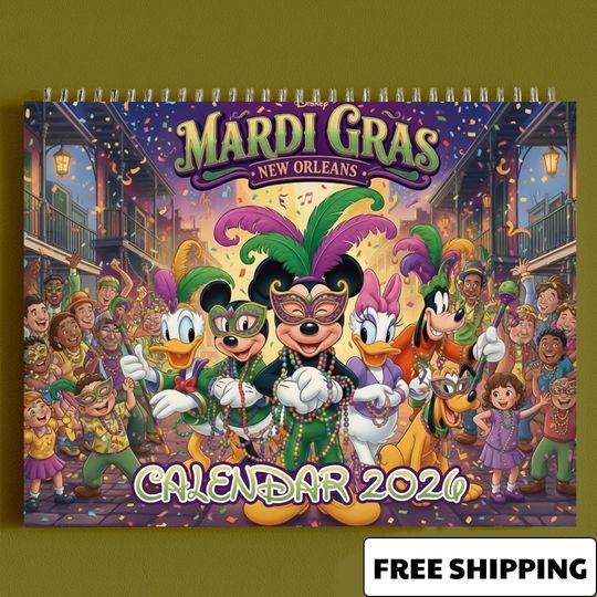 Discover New Orleans Mickey and Friends 2026 Wall Calendar, Mardi Gras Disney Monthly Planner, Carnival Gift