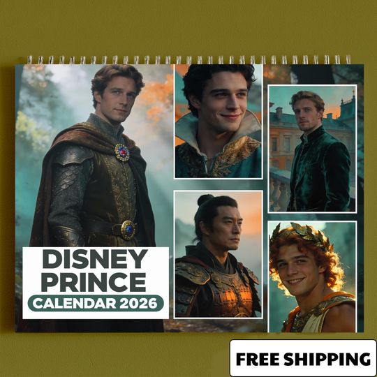Discover Disney Prince Live Action 2026 Wall Calendar, Handsome Disney Monthly Planner, Gift for Girls