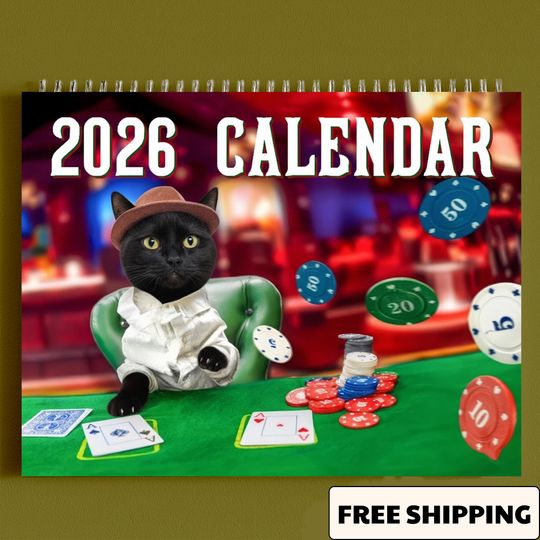 Discover Funny Cat Poker Calendar 2026, Playing Card Cats Wall Calendar