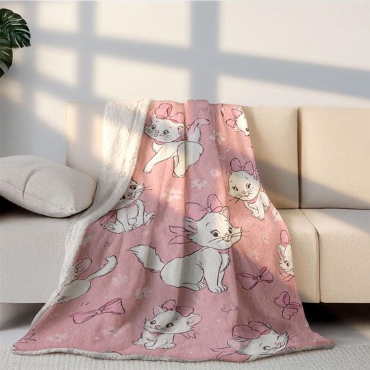 Marie Cat Sherpa Fleece Blanket for Kids Room Decor, Pink Gift for Niece and Sister