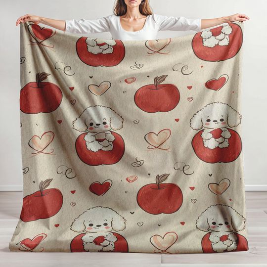 Discover Adorable Bichon Frise Fleece Blanket, Sherpa Plush, Valentines Day Gift for Dog Lovers