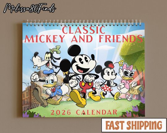 Discover 2026 Mickey and Friends Calendar, 12 Month Wall Calendar, Vintage Mickey Calendar, Magical Castle Decor, Mickey Mouse Fan Gift
