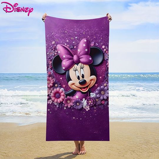 Discover Disney Minnie Mouse Purple Floral Beach Towel