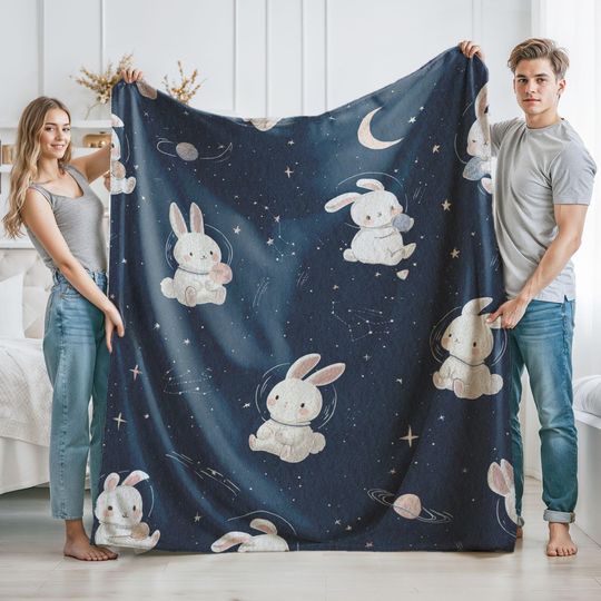 Discover Minky Fleece Blanket with Space Bunny and Rabbit Astronaut Design for Kids