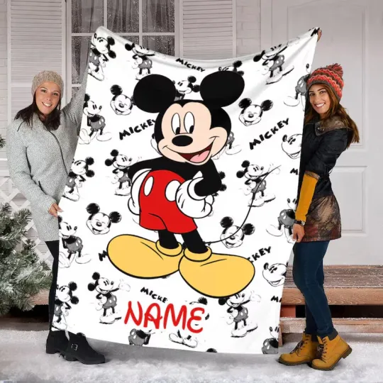 Discover Personalized Disney Mickey Mouse Portrait Fleece Blanket