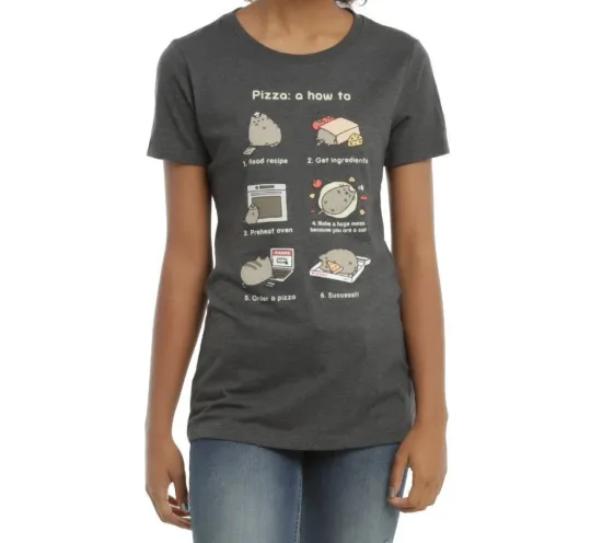 Pusheen The Cat Pizza Instructions Girls Junior T-Shirt