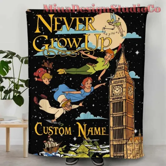Discover Disney Never Grow Up Peter Pan Flying To Neverland Customize Fleece Blanket
