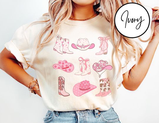 Discover Comfort Colors Pink Cowgirl Boots and Hat Shirt Country Concert Tee Western Graphic Tee
