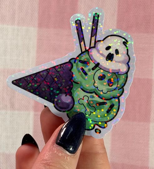 Discover Slime Ice Cream Cone Ghost Skeleton Kawaii Vinyl Holographic Sticker