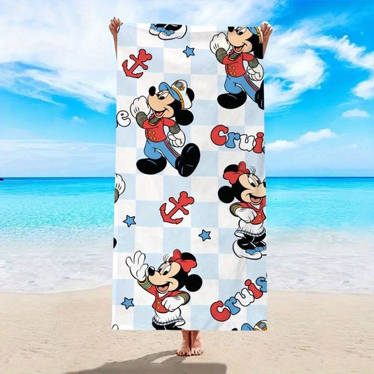 Discover Disney Mickey & Minnie Mouse Cruise-Printed Beach Towel for Fun in the Sun! Suitable for swimming parties, bathing, travel