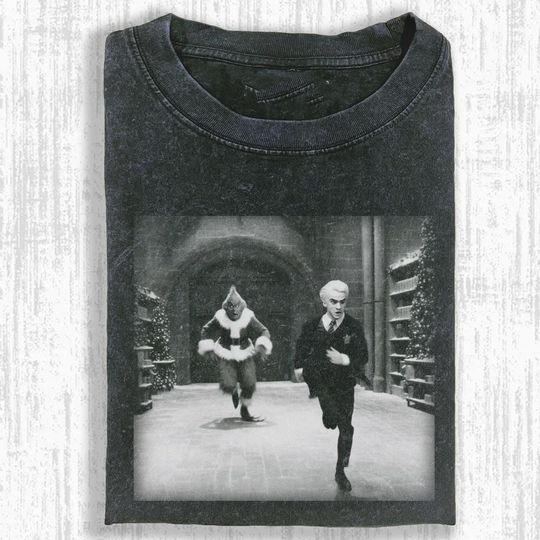 Discover Harry Shirt, Harry Chasing Drac Christmas T-Shirt, Funny Crossover Wizard School Meme Tee, Holiday Party Graphic Shirt for Fans