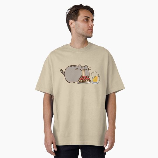 Discover  cat eating spaghetti with beer Oversized T-Shirt