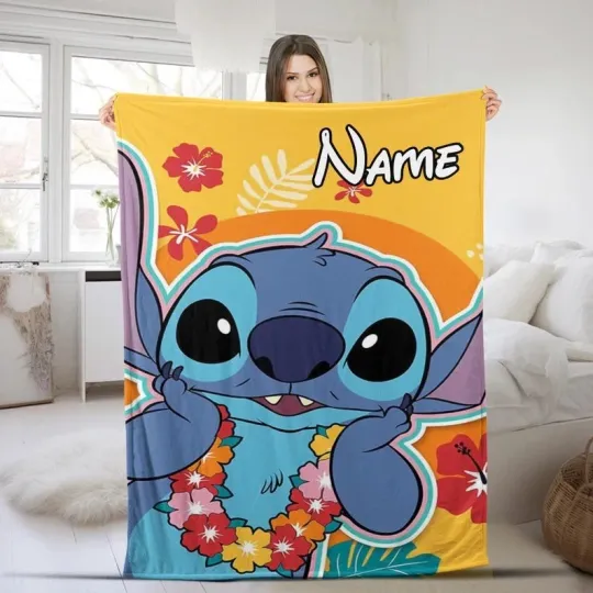 Discover Personalized Cute Sticth Aloha Hawaii Summer Beach Vacation Fleece Blanket
