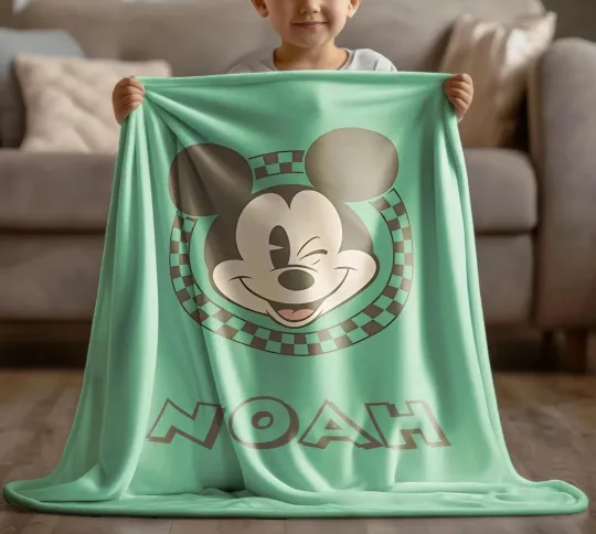 Discover Disney Mickey Mouse Head Logo Customize Name Fleece Blanket