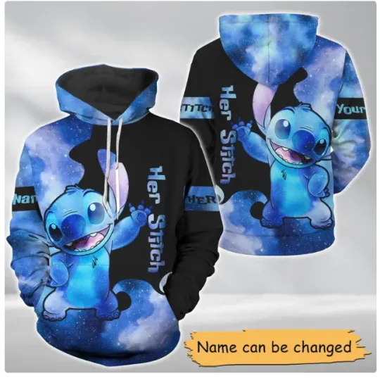 Her Stitch His Angel 3D Hoodie, Halloween Xmas Gift