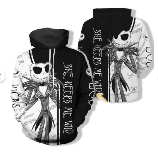 Discover Jack Skellington And Sally Couple 3D Hoodie, Halloween Xmas Gift