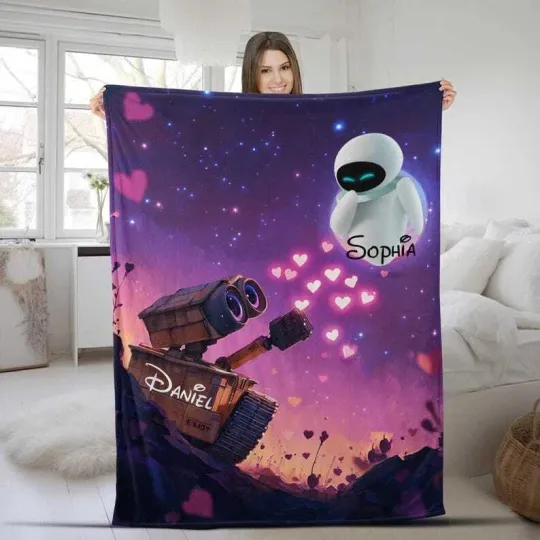 Discover Personalized Wall-E And Eve Robots Love Story Happy Valentine's Day Blanket