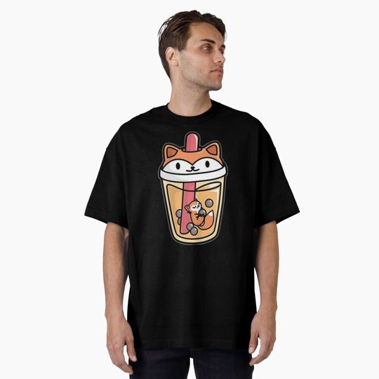 Discover Fox Boba Tea   Oversized T-Shirt