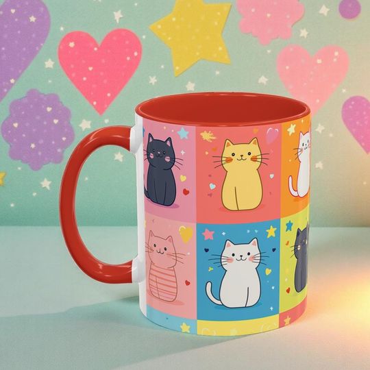 Discover Colorful Cutie Cats Mug, Animal Print Coffee Cup